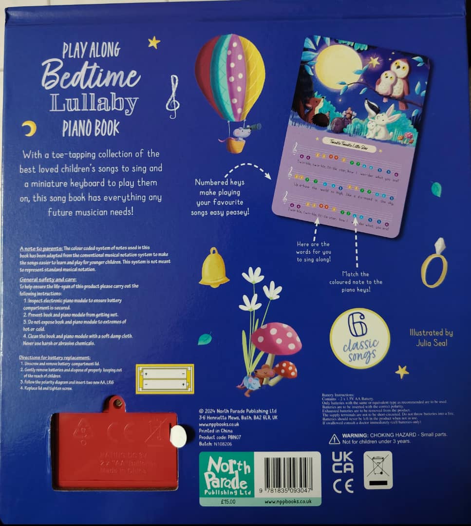 Play Along Bedtime Lullaby-Children's Keyboard Musical Piano Book.