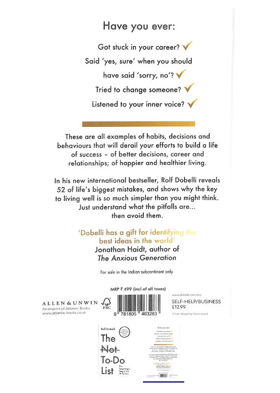 The Not To Do List: The Surprisingly Simple Art of Success (New 2025 Release) by Rolf Dobelli-Non Fiction Self-Help