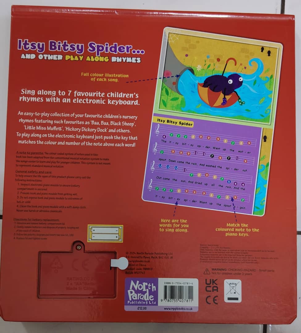 Nursery Rhymes Itsy Bitsy Spider and Other Play Along Songs Board Book with Piano Keyboard (Piano Book)